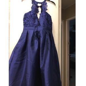 Navy long prom dress